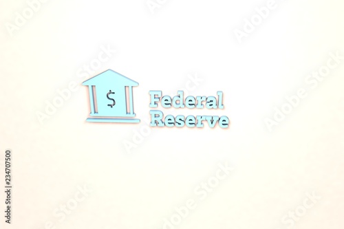 Text Federal Reserve with blue 3D illustration and pink background