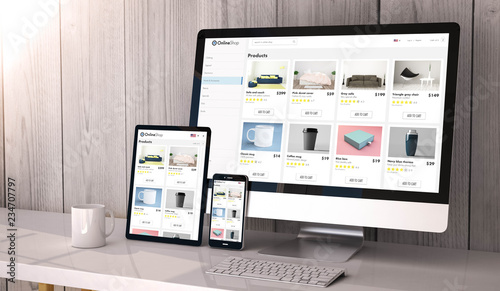 devices responsive on workspace online shop website design photo