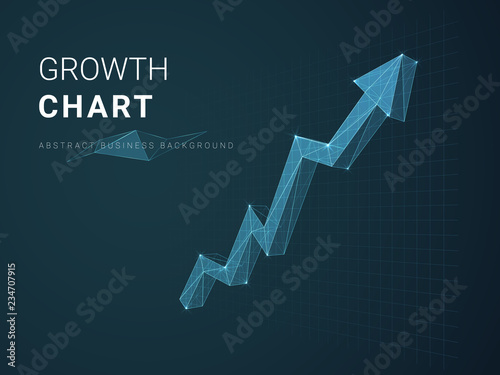 Abstract modern business background vector depicting growth chart with stars and lines in shape of an arrow on blue background.