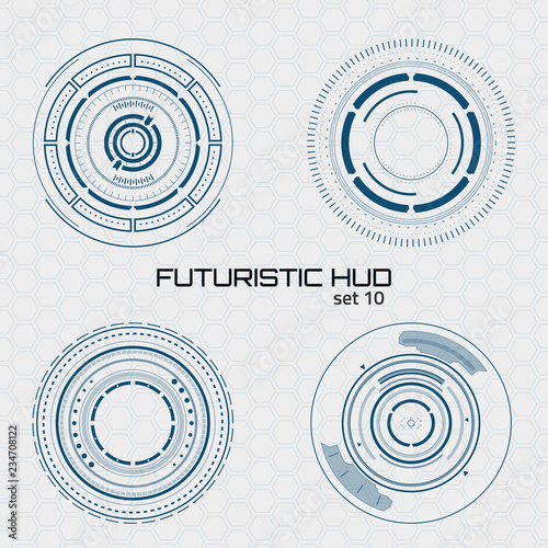Set of sci fi futuristic user interfaces on grey background. Vector illustration.