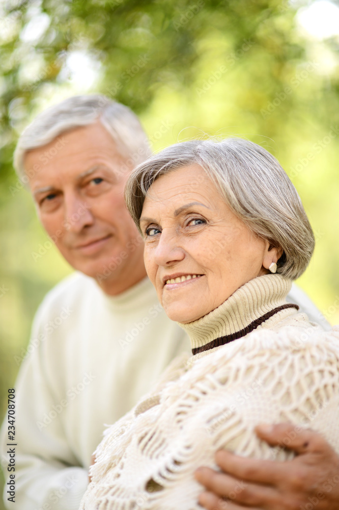 Portrait of cute happy senior couple sitting