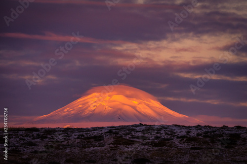 Hekla Volcano Winter Sunset, Iceland