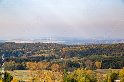 View of the Vogtland from Schöneck on a sunny autumn day