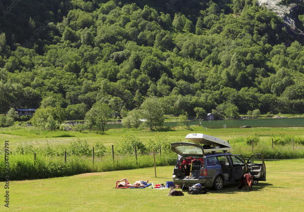 Family trip by car, summer holiday Norway, Family trip by car, summer holiday Norway,