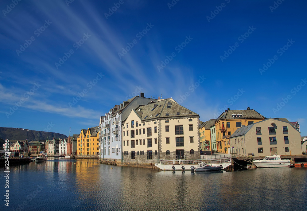 Norwegian town of Alesund in summer. Beautiful places in Scandinavia.