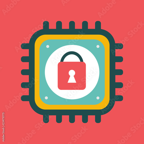 Vector CPU icon with lock sign cyber security