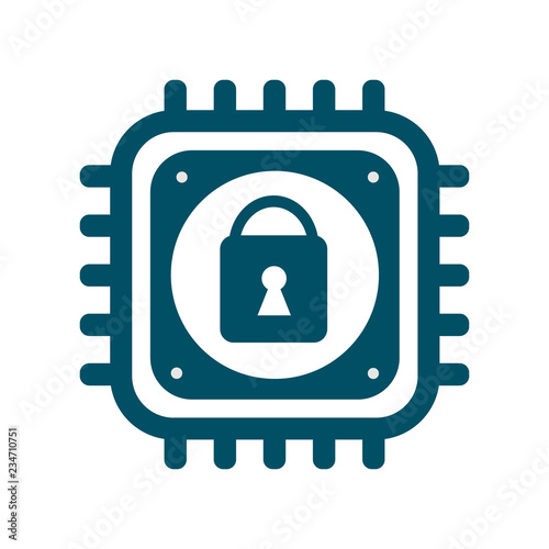 Vector CPU icon with lock sign cyber security