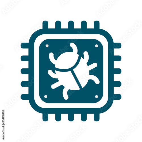 Vector CPU icon with computer bug sign