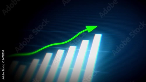 4k Business Growth And Success Arrow Infographics/ Animation of a business infographics with rising arrow and bar stats appearing, symbolizing growth and success, with glitch and noise digital effects photo