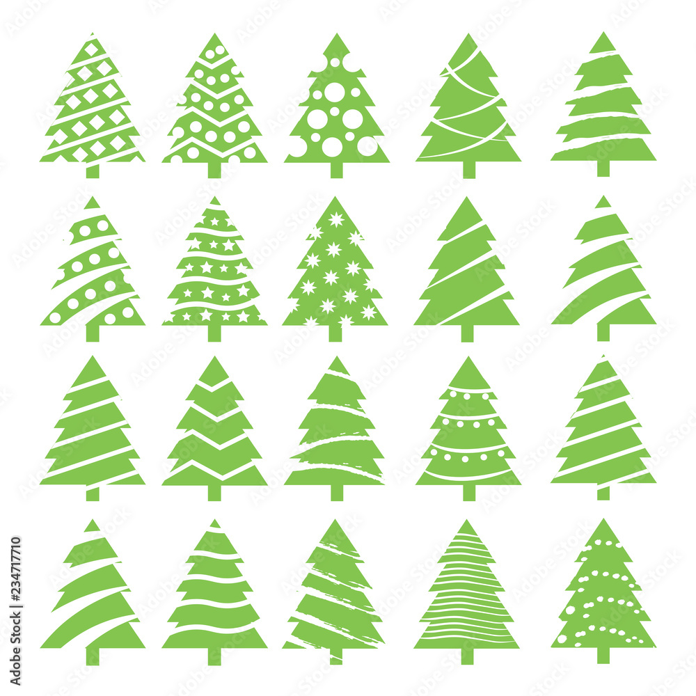 Set of green Christmas trees. Vector.