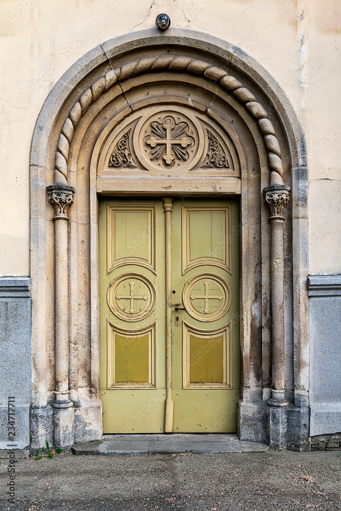 Fototapeta premium Petrovaradin, Serbia - May 02, 2018: Church of the Snow Lady on Tekija, Serbia. The church is a typical Roman Catholic church. 