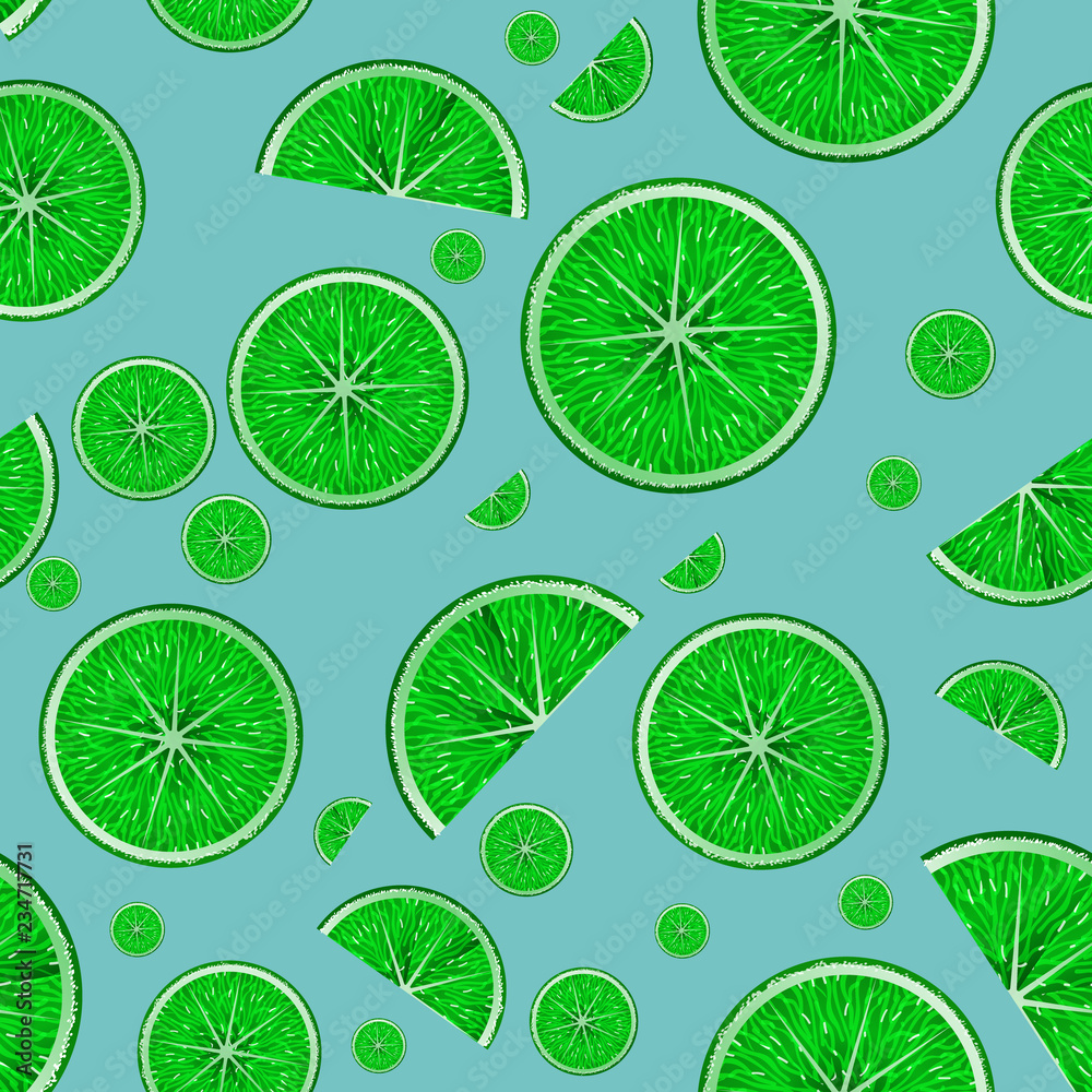 Vector real sliced lime leaves seamless pattern