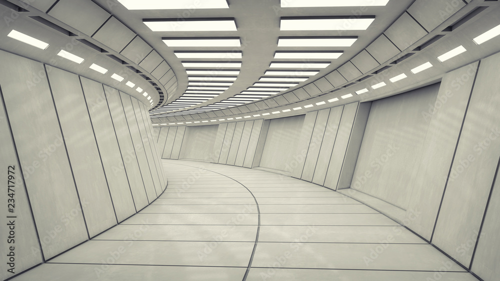 Obraz premium 3D render. Futuristic empty interior corridor