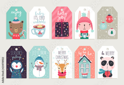 Cute tags with christmas animals. © lumencre