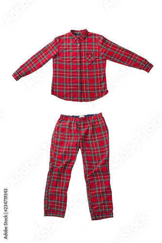 Red pajamas in a cage isolated on a white background photo