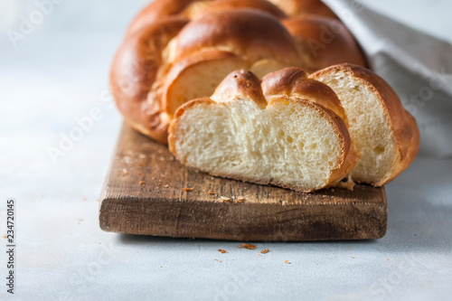 Tableau sur toile Homemade challah bread, selective focus.
