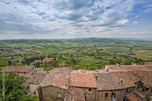 Landscape of the Tuscany. View from the city wall of the Tuscan countryside, Montepulciano, Italy