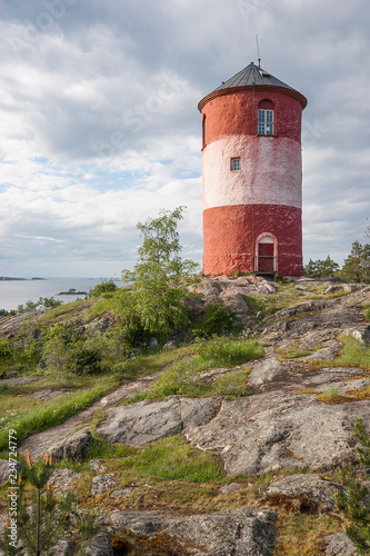 Famous old lighthouse on Arholma Island in the Stockholm Skärgard near Norrtälje, Sweden, Scandinavia