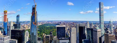 Panoramic view of Central park and skyscrapers of New York from the top of the Rockefeller Center.