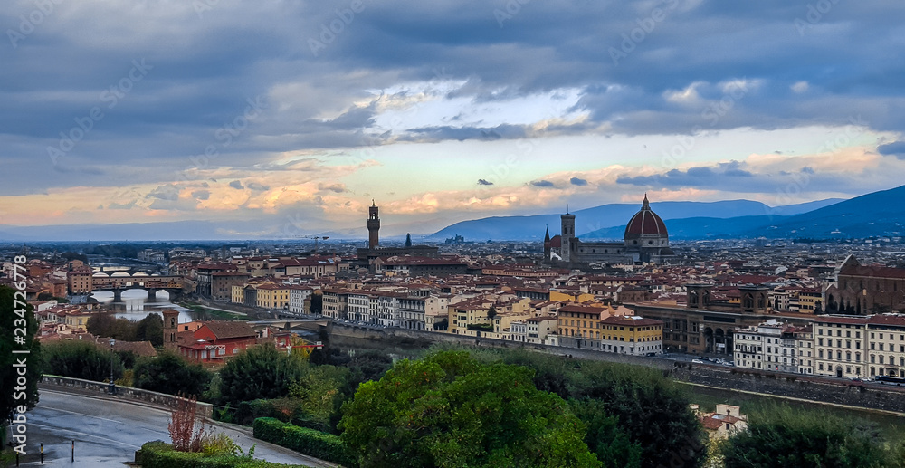 Dawn over Florence. View from Michelangelo square. Italy.