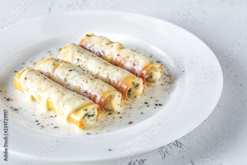 Photos Cannelloni pasta stuffed with ricotta