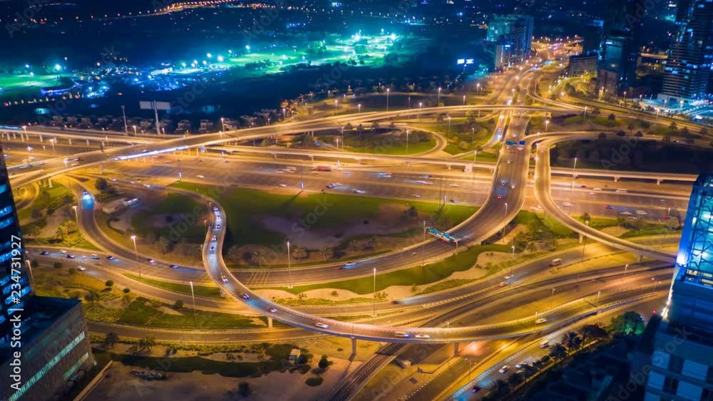 Big road junction in Dubai at night. Big road junction in Dubai at night.
