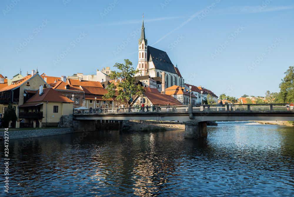The bridge across the river Ltava in the stunning beautiful old Czech town of Cesky krumlov