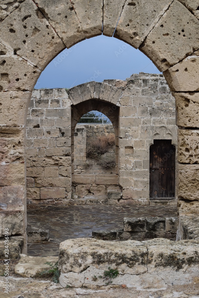 Antique arches and doors. Ruins of an ancient castle(fragment). Kyrenia castle.The Turkish Republic Of Northern Cyprus