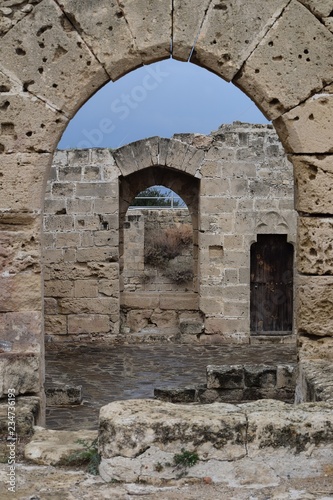 Antique arches and doors. Ruins of an ancient castle fragment . Kyrenia castle.The Turkish Republic Of Northern Cyprus