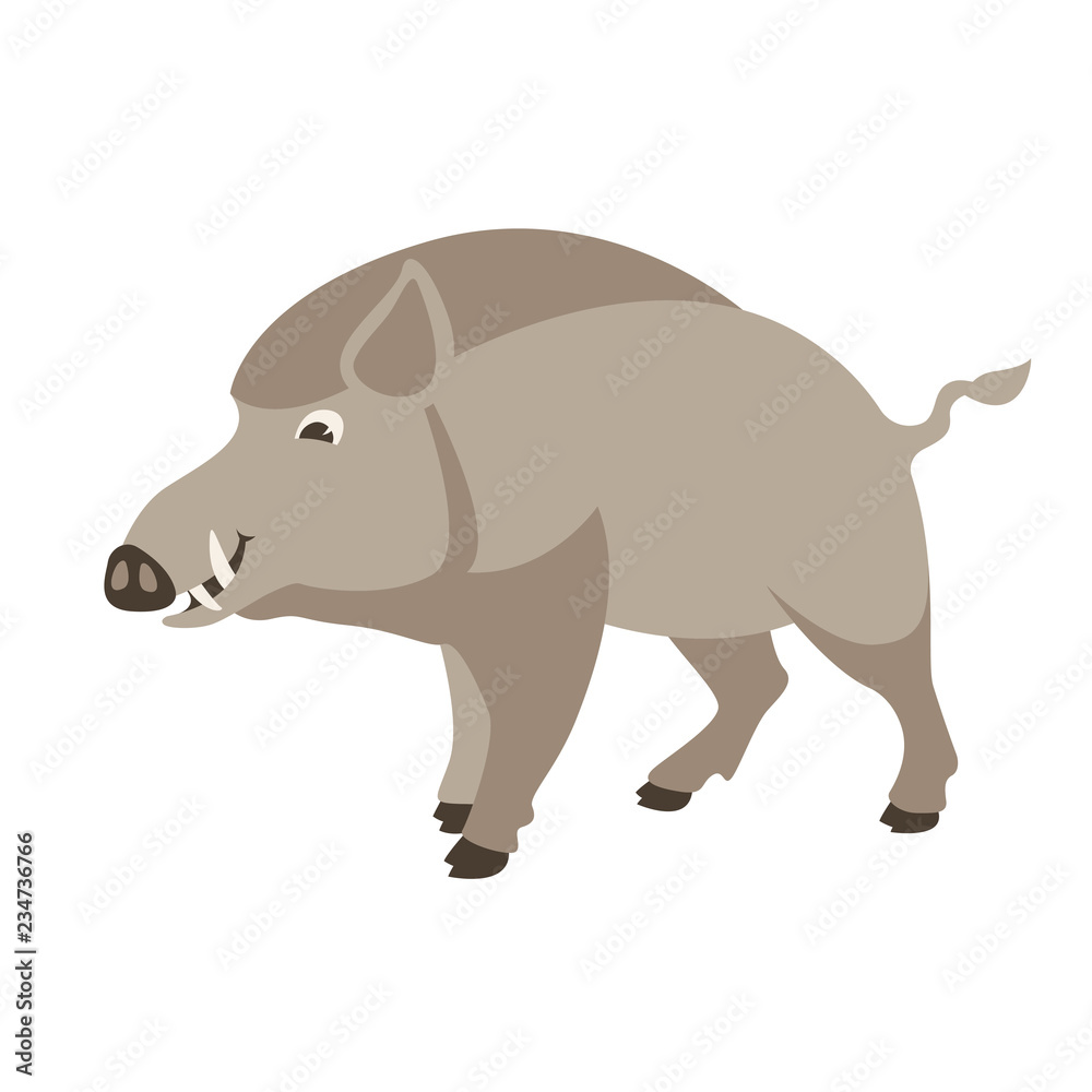 Fototapeta premium cartoon wild boar, vector illustration, flat style,