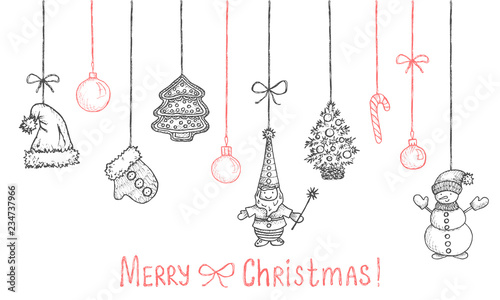 New Year and Christmas decoration - 10 grey and pink hand-drawn elements