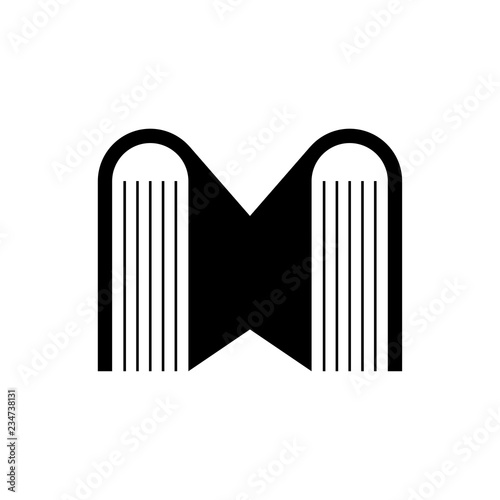 Logotipo con letra M con libros en color negro