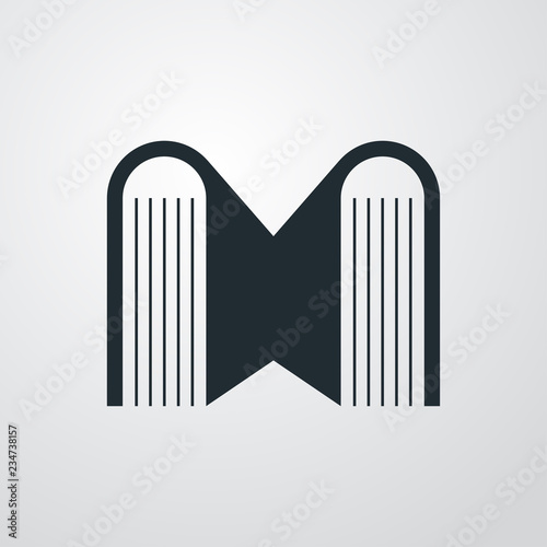 Logotipo con letra M con libros en fondo gris