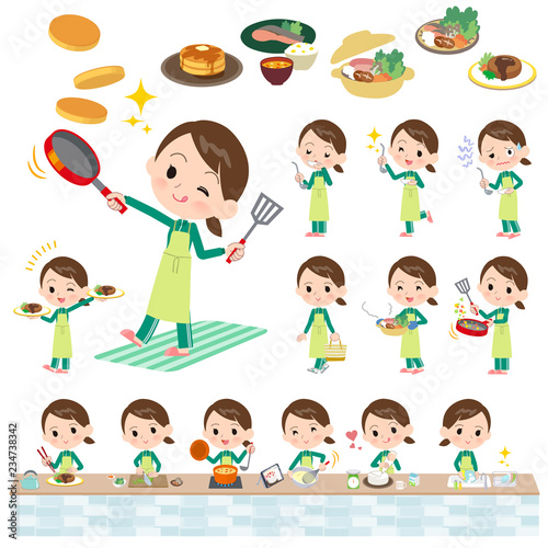 school girl Green jersey_cooking