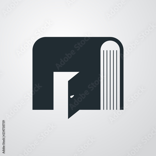 Icono plano casa como libro en fondo gris