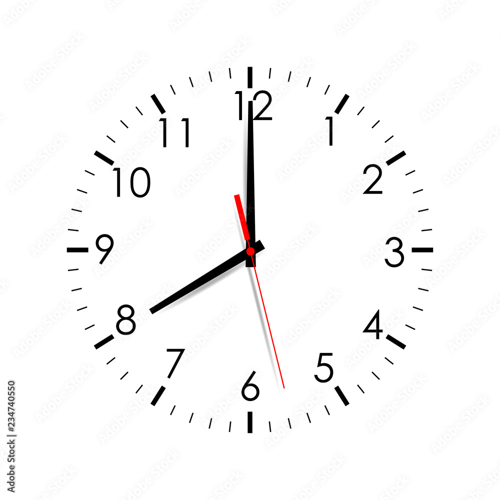 Clock face isolated on white background. 8 o'clock. Vector illustration Clock face isolated on white background. 8 o'clock. Vector illustration