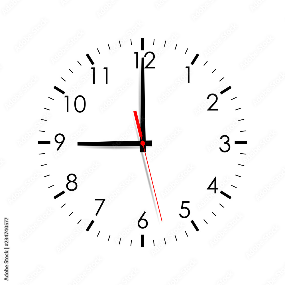 Clock face mock up isolated on white background. 9 o'clock. Vector illustration Clock face mock up isolated on white background. 9 o'clock. Vector illustration