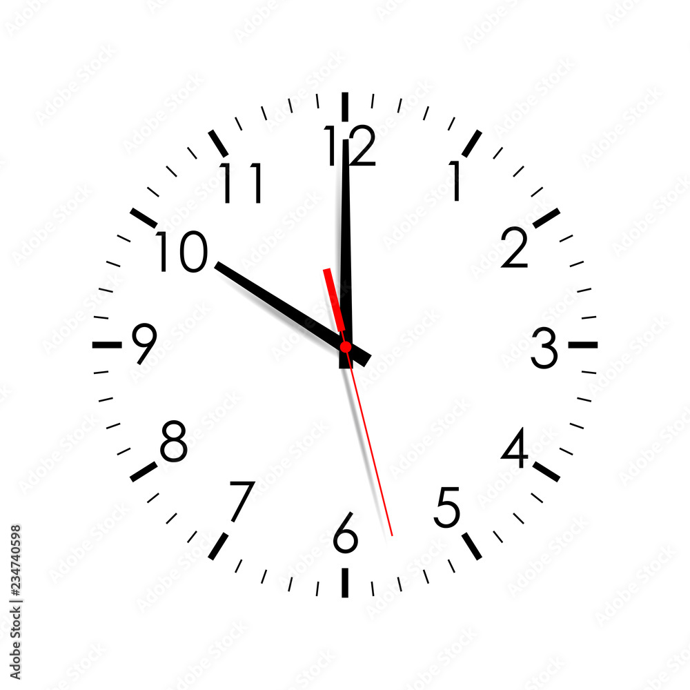 Clock face isolated on white background. 10 o'clock. Vector illustration