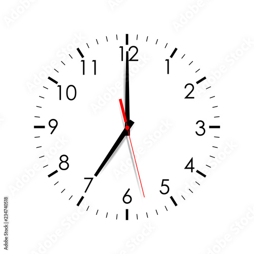 Clock dial shows 7:00. Vector illustration