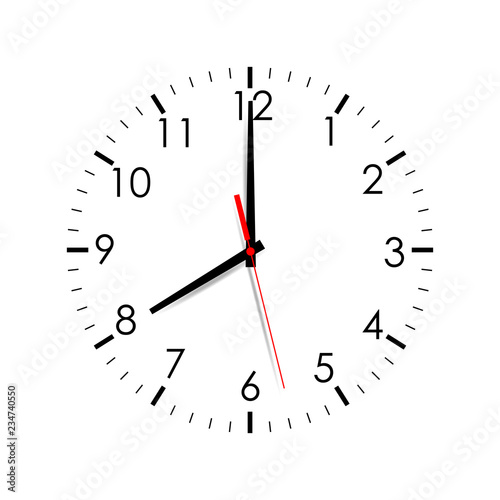 Clock face isolated on white background. 8 o'clock. Vector illustration