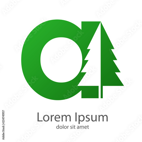Logotipo con letra a minúscula con árbol espacio negativo en color verde