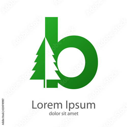 Logotipo con letra b minúscula con árbol espacio negativo en color verde