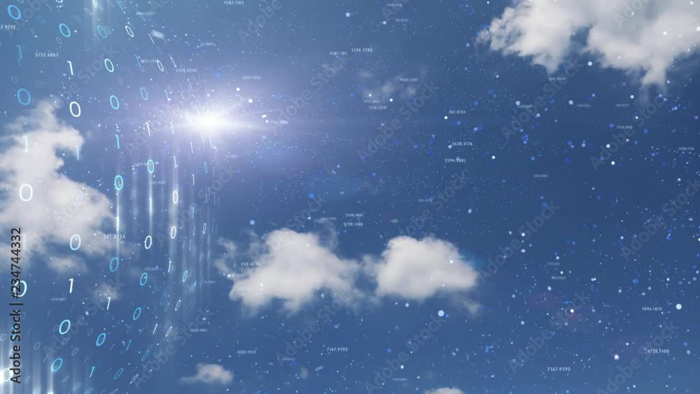 Binary numbers globe on sunny sky with cyberspace network copy space background. 