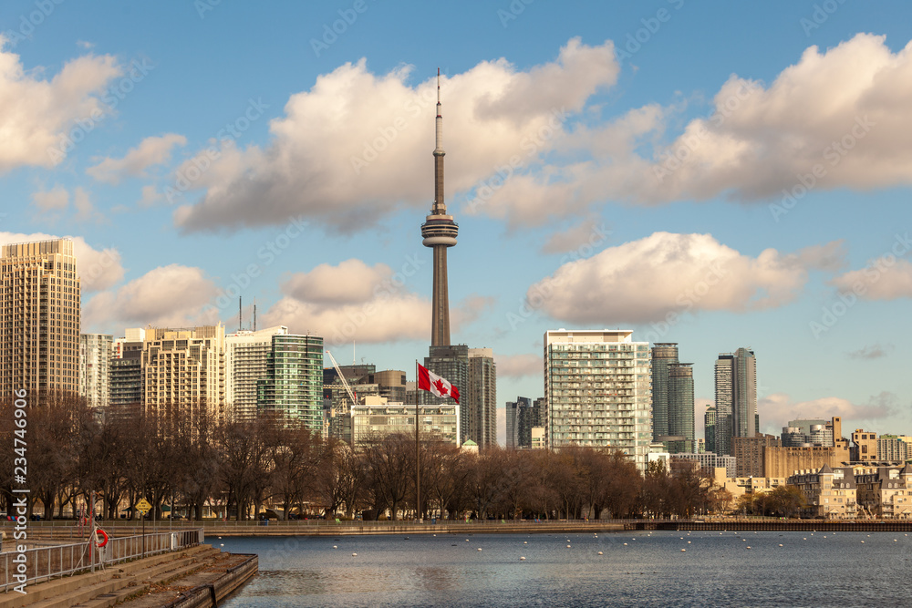 Toronto, CANADA - November 20, 2018: Panoramic view of the city of Toronto with legendary CV Tower