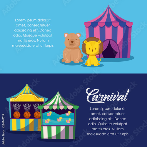 circus tent with cute animals and games