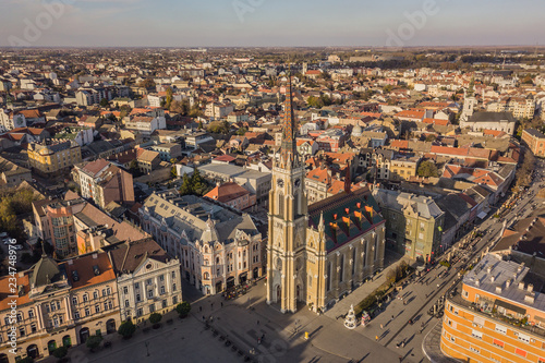 Aerial view of Novi Sad catholic cathedral