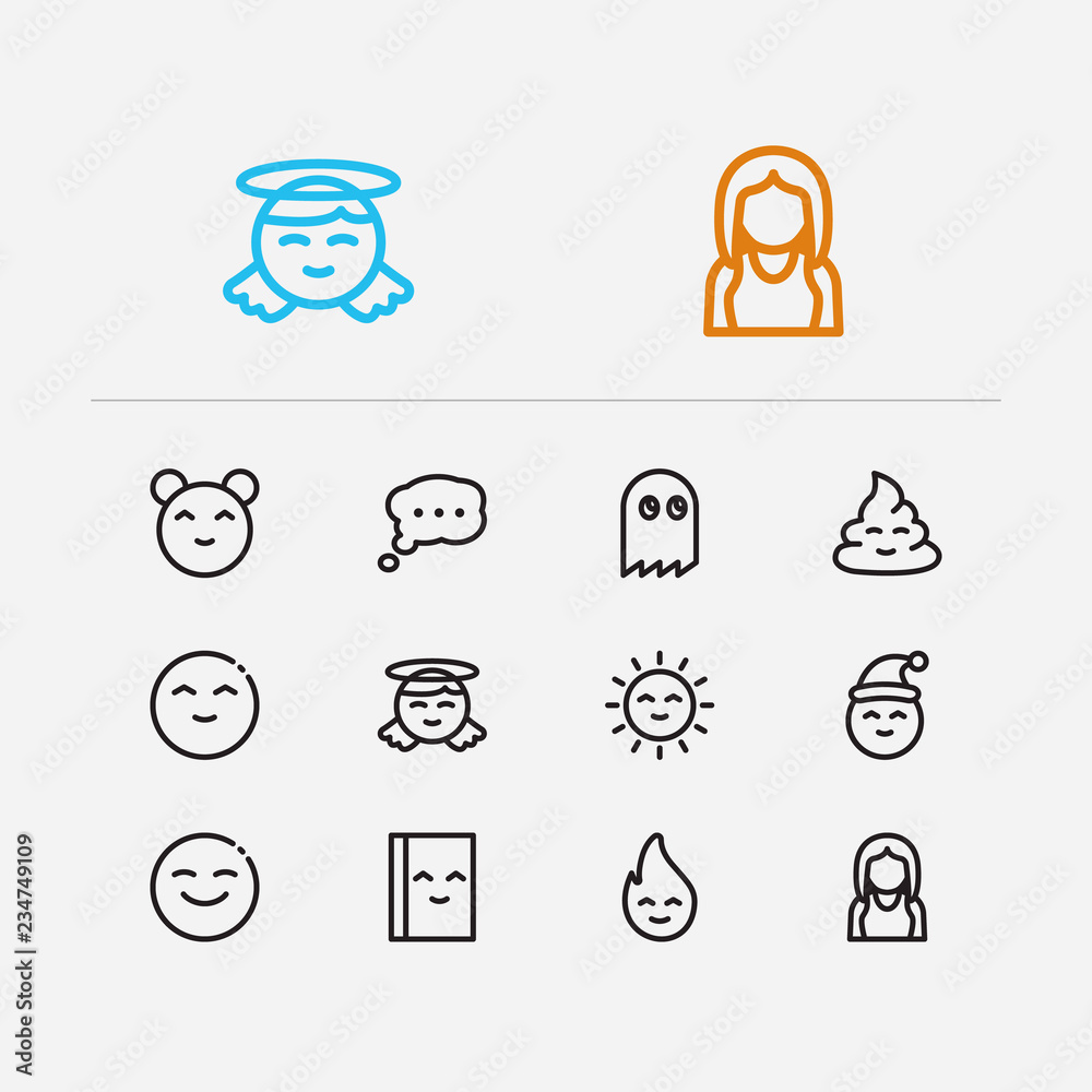 Emoji icons. Set of cute poop, anime kawaii and bubble emoji ...