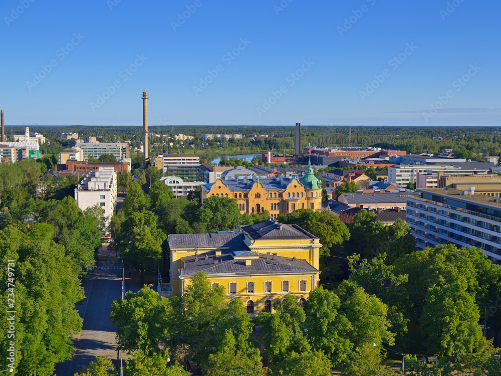 Beautiful summer cityscape view of Finnish town Vaasa by the Baltic Sea.