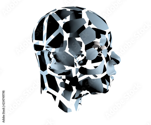 3d illustration of human head broken on pieces as a symbol of mental disorde photo
