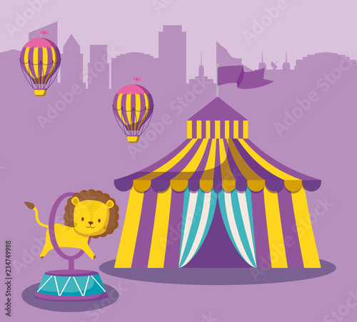 circus tent with cute animal and balloons air hot